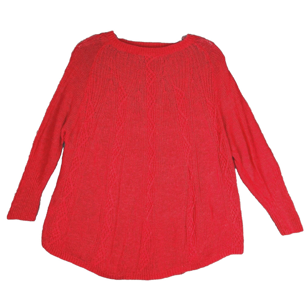 Rosie Neira Sweater Womens Medium Orange‎ Linen Blend Open Knit Casual Preppy